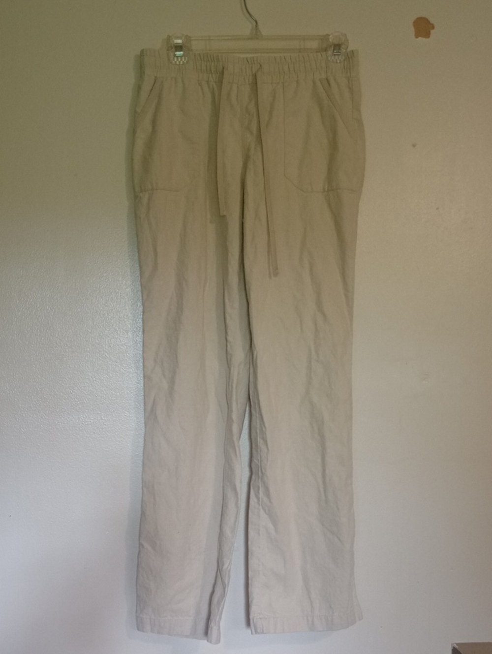 Womens Casual Drawstring Linen Blend Pants - Beige